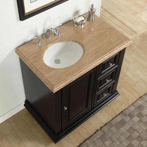 Image of Silkroad Exclusive  36-inch Travertine Top Single Sink Bathroom Vanity - V0281TW36L