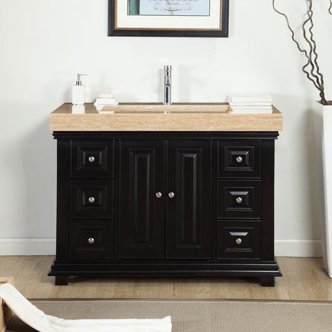 Image of Silkroad Exclusive  48-inch Travertine Top Single Sink Bathroom Vanity - V0284TR48C