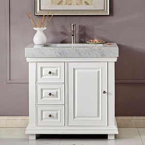 Silkroad Exclusive  36-inch Carrara White Marble Top Single Sink Bathroom Vanity - V0286WR36R