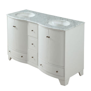 Silkroad Exclusive  60-inch Carrara White Marble Top Double Sink Bathroom Vanity - V0291WW60D