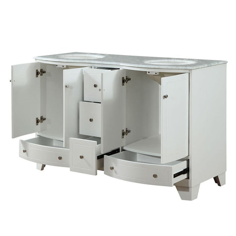 Image of Silkroad Exclusive  60-inch Carrara White Marble Top Double Sink Bathroom Vanity - V0291WW60D