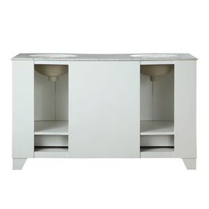 Silkroad Exclusive  60-inch Carrara White Marble Top Double Sink Bathroom Vanity - V0291WW60D