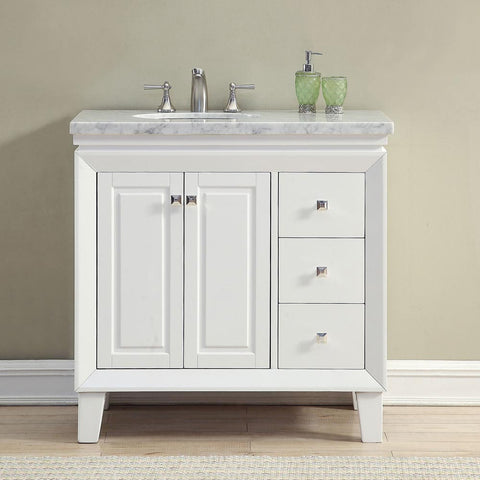 Image of Silkroad Exclusive  36-inch Carrara White Marble Top Single Sink Bathroom Vanity - V0320WW36L