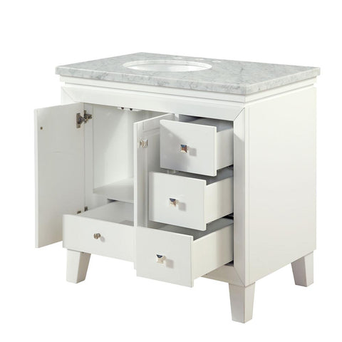 Image of Silkroad Exclusive  36-inch Carrara White Marble Top Single Sink Bathroom Vanity - V0320WW36L