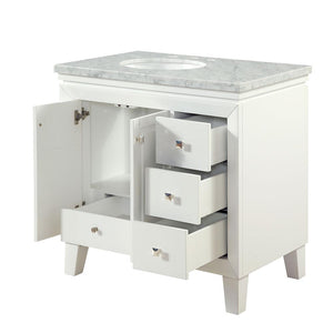 Silkroad Exclusive  36-inch Carrara White Marble Top Single Sink Bathroom Vanity - V0320WW36L