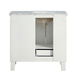 Silkroad Exclusive  36-inch Carrara White Marble Top Single Sink Bathroom Vanity - V0320WW36L