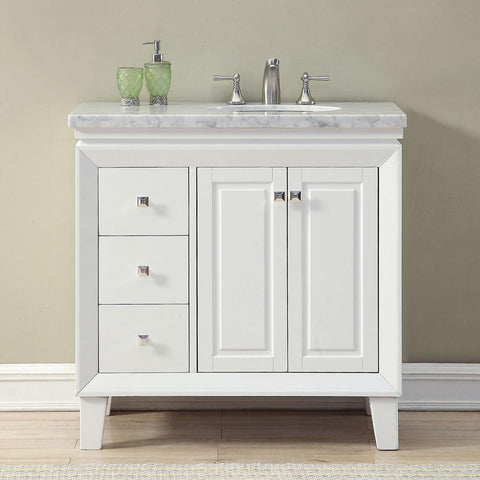 Image of Silkroad Exclusive  36-inch Carrara White Marble Top Single Sink Bathroom Vanity - V0320WW36R