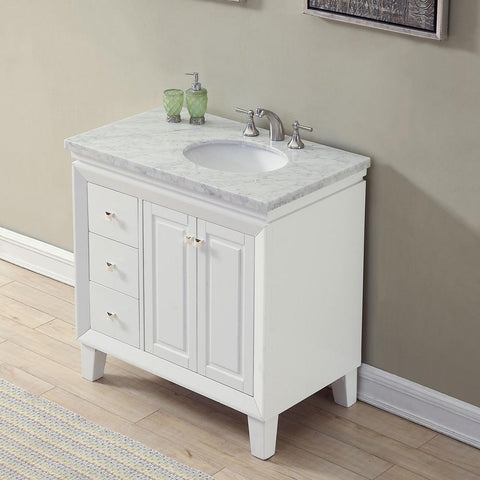 Image of Silkroad Exclusive  36-inch Carrara White Marble Top Single Sink Bathroom Vanity - V0320WW36R