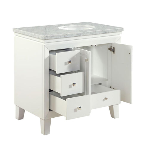 Image of Silkroad Exclusive  36-inch Carrara White Marble Top Single Sink Bathroom Vanity - V0320WW36R