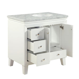 Silkroad Exclusive  36-inch Carrara White Marble Top Single Sink Bathroom Vanity - V0320WW36R