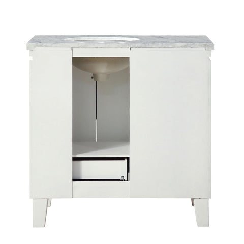 Image of Silkroad Exclusive  36-inch Carrara White Marble Top Single Sink Bathroom Vanity - V0320WW36R