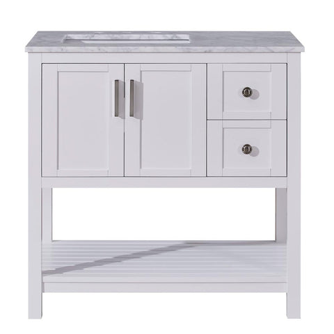 Image of Silkroad Exclusive  36-inch Carrara White Marble Top Single Sink Bathroom Vanity - V10036WWSL