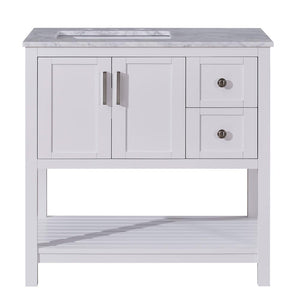 Silkroad Exclusive  36-inch Carrara White Marble Top Single Sink Bathroom Vanity - V10036WWSL