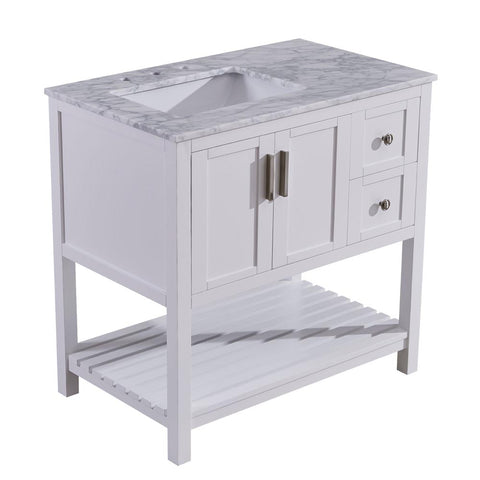 Image of Silkroad Exclusive  36-inch Carrara White Marble Top Single Sink Bathroom Vanity - V10036WWSL