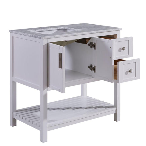 Image of Silkroad Exclusive  36-inch Carrara White Marble Top Single Sink Bathroom Vanity - V10036WWSL