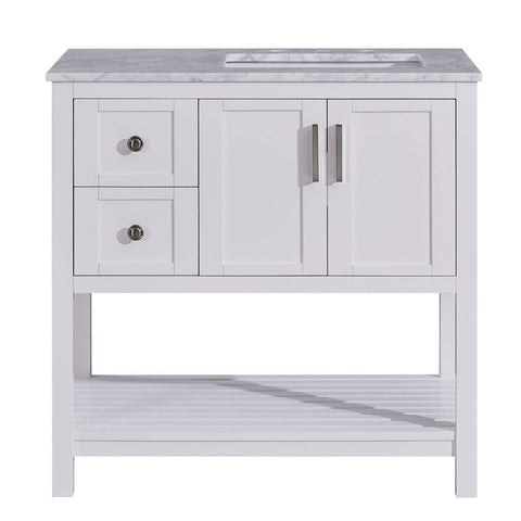 Image of Silkroad Exclusive  36-inch Carrara White Marble Top Single Sink Bathroom Vanity - V10036WWSR