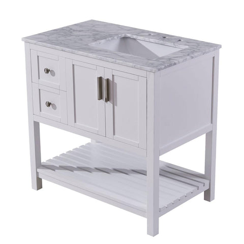 Image of Silkroad Exclusive  36-inch Carrara White Marble Top Single Sink Bathroom Vanity - V10036WWSR