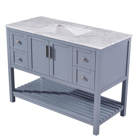 Image of Silkroad Exclusive  48-inch Carrara White Marble Top Single Sink Bathroom Vanity - V10048GWSC