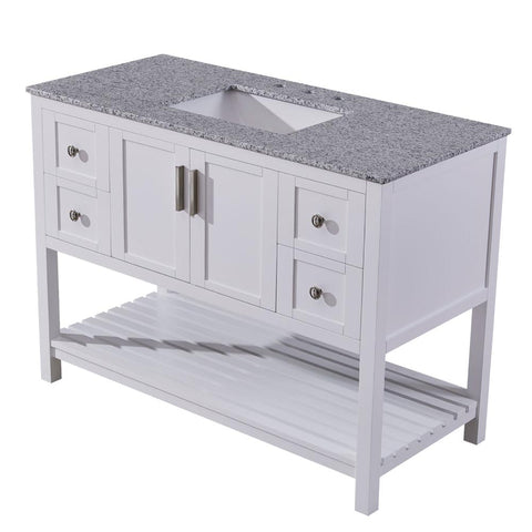 Image of Silkroad Exclusive  48-inch Sesame White Granite Top Single Sink Bathroom Vanity - V10048WSSC