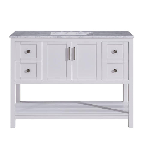 Image of Silkroad Exclusive  48-inch Carrara White Marble Top Single Sink Bathroom Vanity - V10048WWSC