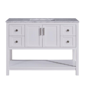 Silkroad Exclusive  48-inch Carrara White Marble Top Single Sink Bathroom Vanity - V10048WWSC