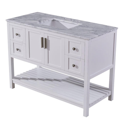 Image of Silkroad Exclusive  48-inch Carrara White Marble Top Single Sink Bathroom Vanity - V10048WWSC