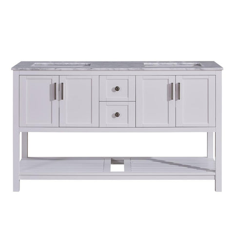 Image of Silkroad Exclusive  60-inch Carrara White Marble Top Double Sink Bathroom Vanity - V10060WWSD