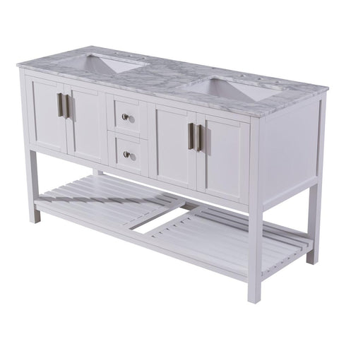 Image of Silkroad Exclusive  60-inch Carrara White Marble Top Double Sink Bathroom Vanity - V10060WWSD