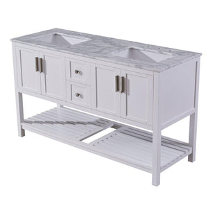 Silkroad Exclusive  60-inch Carrara White Marble Top Double Sink Bathroom Vanity - V10060WWSD