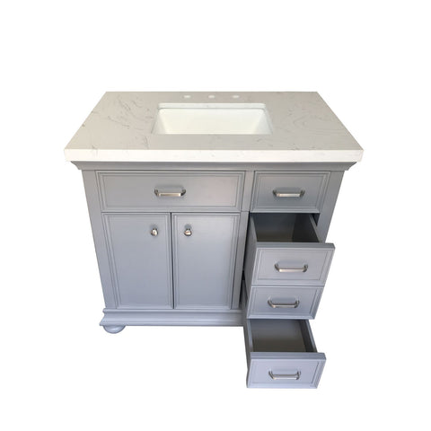 Image of Charlotte 36" Vanity in Grey with Carrara Quartz Stone Top Without Mirror