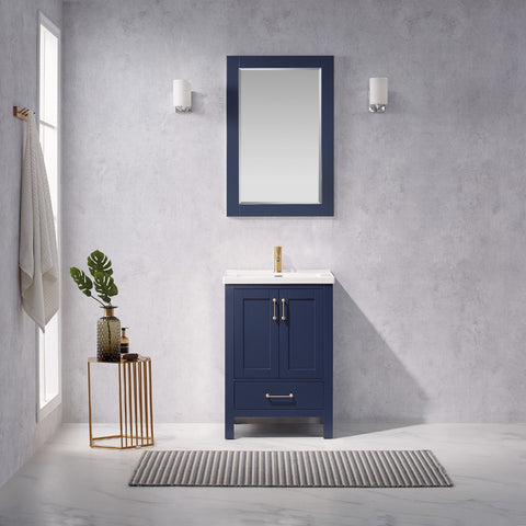 Image of Gela 24" Vanity in Royal Blue with White Drop-In Ceramic Basin With Mirror