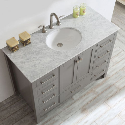 Image of Gela 48" Single Vanity in Grey with Carrara White Marble Countertop Without Mirror