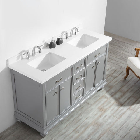 Image of Charlotte 60" Double Vanity in Grey with Carrara Quartz Stone Top  Without Mirror