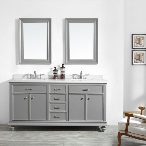 Image of Charlotte 72" Double Vanity in Grey with Carrara Quartz Stone Top With Mirror