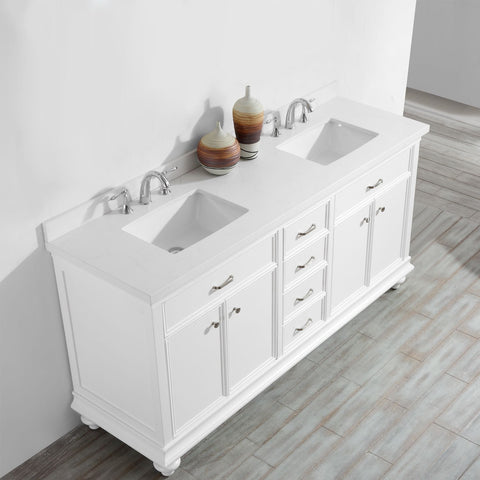 Image of Charlotte 72" Double Vanity in White with Carrara Quartz Stone Top Without Mirror