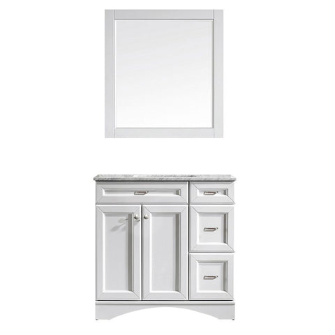 Image of Naples 36" Vanity in White with Carrara White Marble Countertop With Mirror