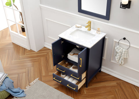 Image of 24" Blue Solid Wood Sink Vanity With Mirror