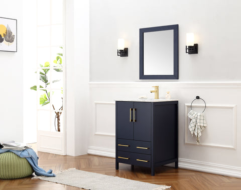 Image of 24" Blue Solid Wood Sink Vanity With Mirror