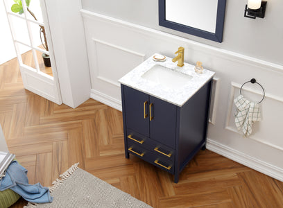 24" Blue Solid Wood Sink Vanity With Mirror