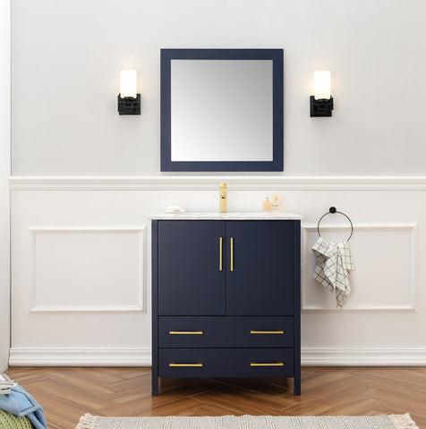 Image of 30" Blue Solid Wood Sink Vanity With Mirror