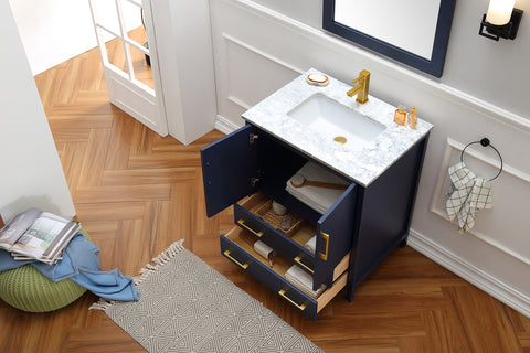 Image of 30" Blue Solid Wood Sink Vanity With Mirror