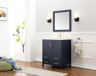 30" Blue Solid Wood Sink Vanity With Mirror