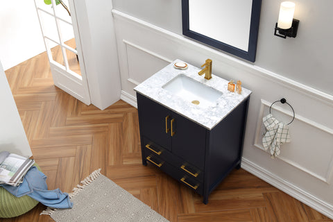 Image of 30" Blue Solid Wood Sink Vanity With Mirror