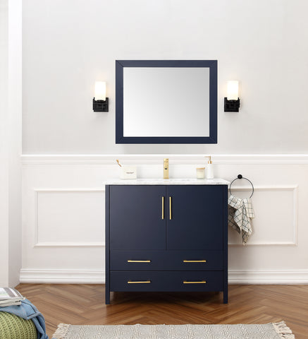 Image of 36" Blue Solid Wood Sink Vanity With Mirror