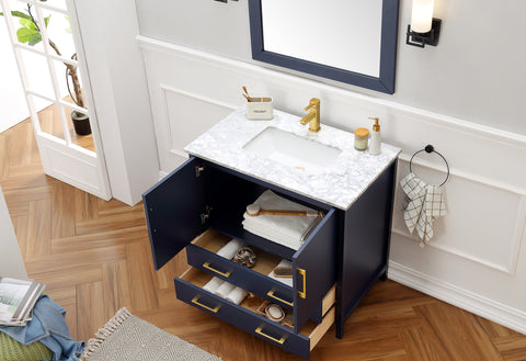 Image of 36" Blue Solid Wood Sink Vanity With Mirror