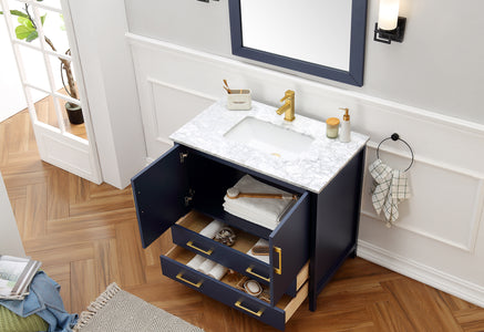 36" Blue Solid Wood Sink Vanity With Mirror