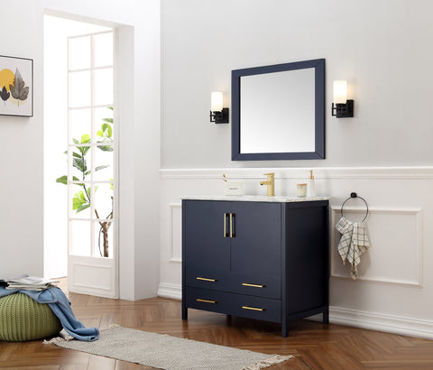 Image of 36" Blue Solid Wood Sink Vanity With Mirror