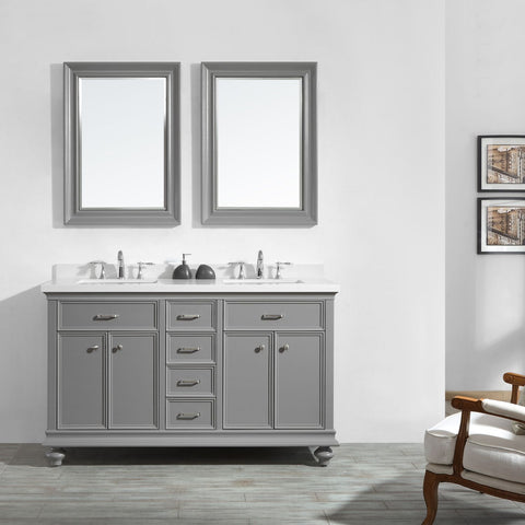 Image of Charlotte 60" Double Vanity in Grey with Carrara Quartz Stone Top With Mirror