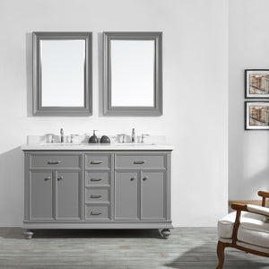 Charlotte 60" Double Vanity in Grey with Carrara Quartz Stone Top With Mirror