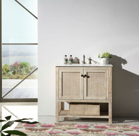 Image of 36" Solid Wood Sink Vanity with Marble top - No faucet